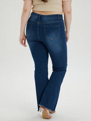 Plus Size Ripped Button Fly Flared Leg Jeans
