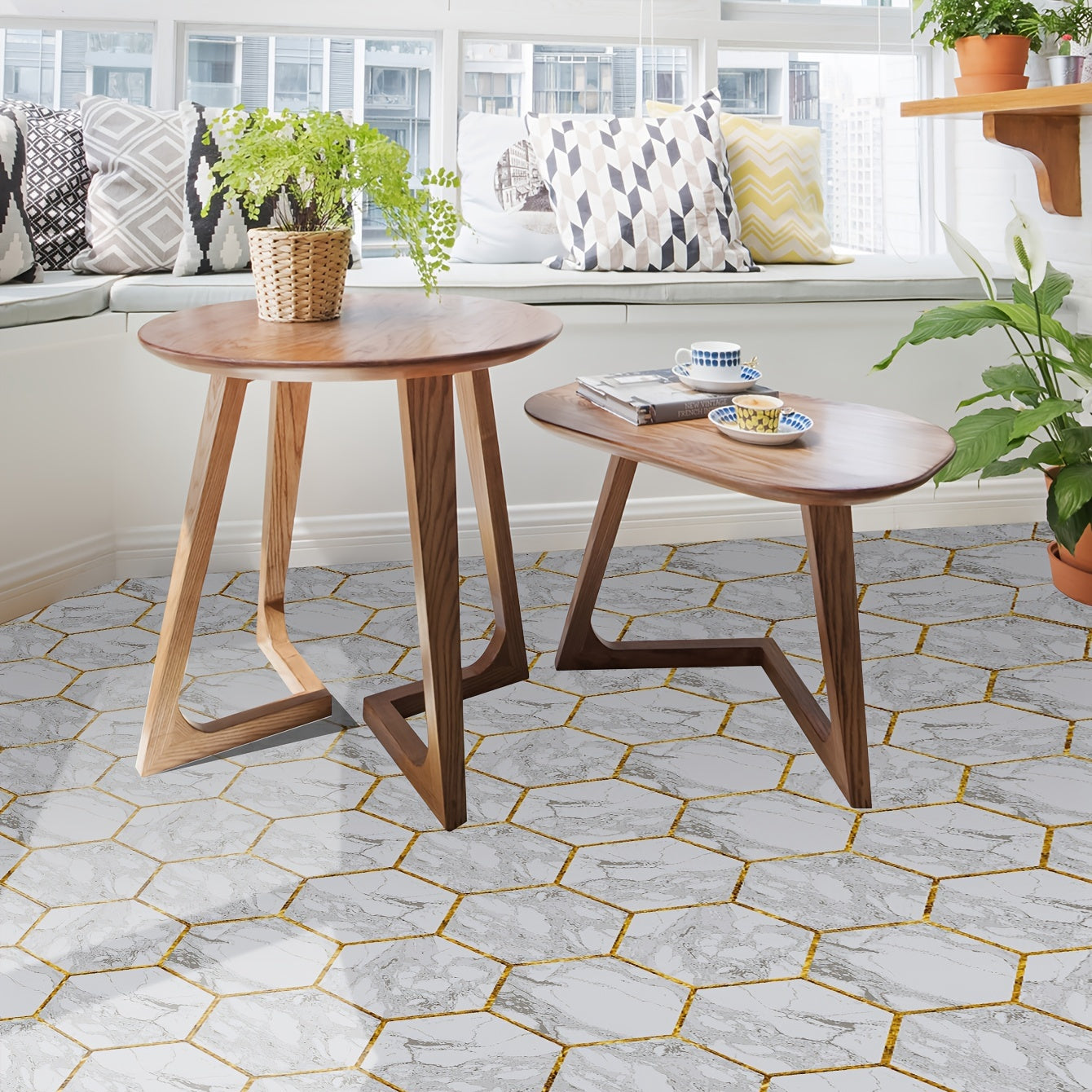 10pcs Hexagon Tile Stickers Kitchen Waterproof Self adhesive 9.05x7.87in