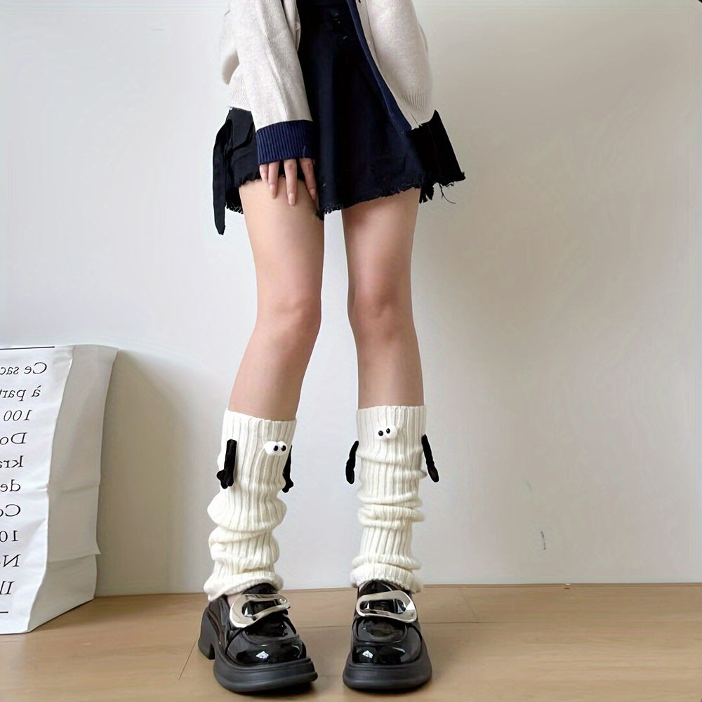 Cartoon Eyes Hand In Hand Leg Warmers Knee High Socks Women's Stockings