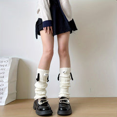 Cartoon Eyes Hand In Hand Leg Warmers Knee High Socks Women's Stockings