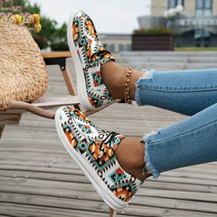 Women's Southwest Pattern Boat Shoes Lightweight Round Toe Lace Up Flat Shoes