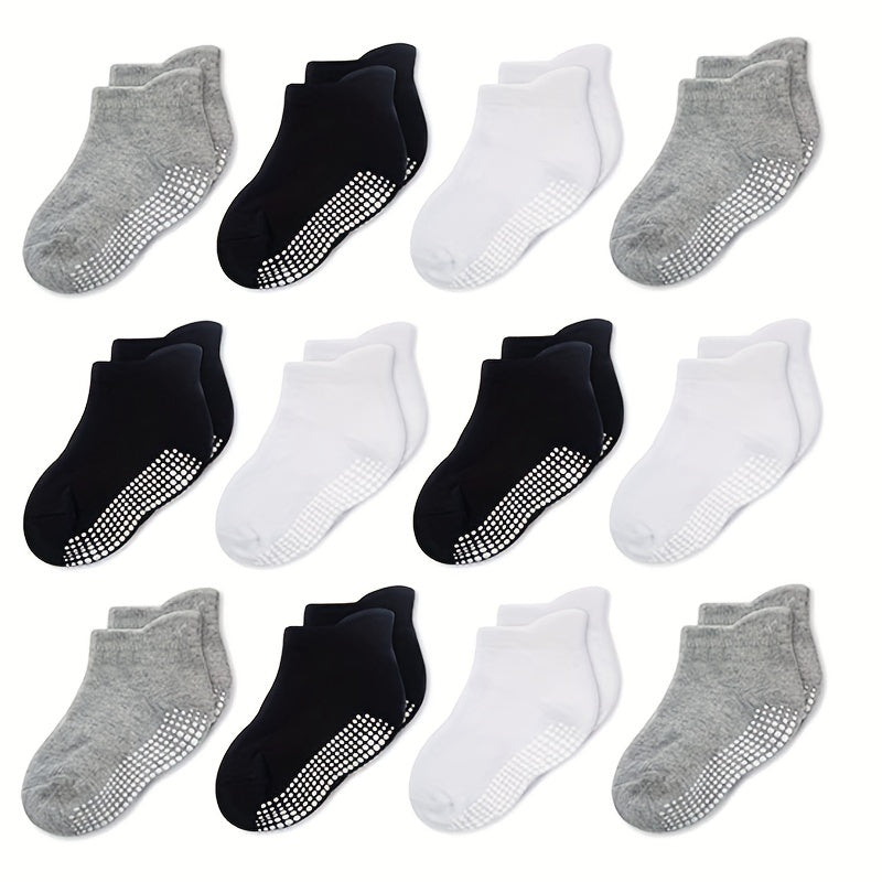 12 Pairs Non Slip Gripper Socks for Kids Basic Style