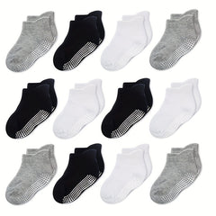 12 Pairs Non Slip Gripper Socks for Kids Basic Style