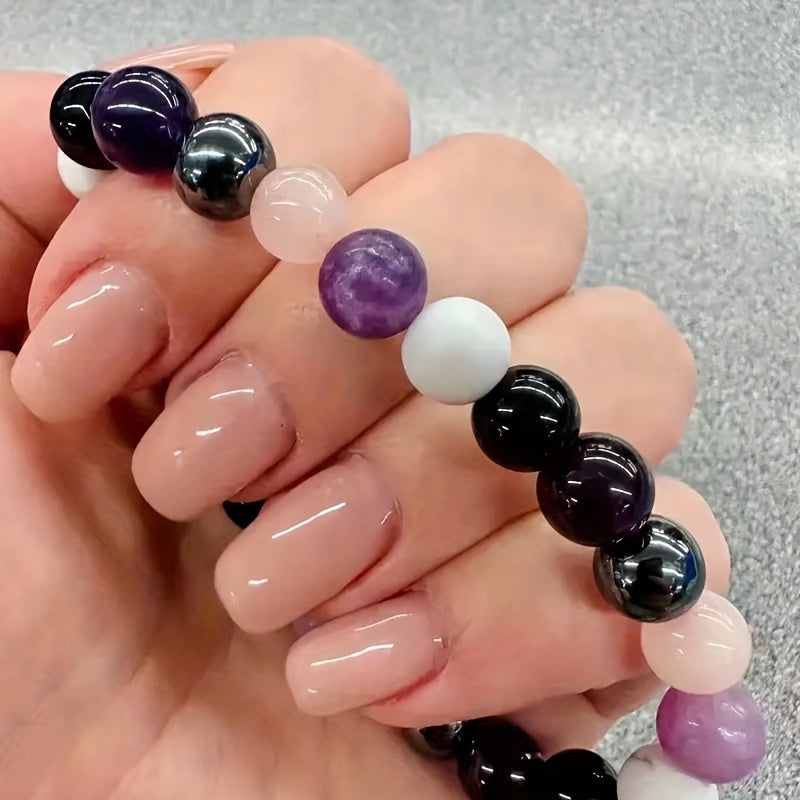 7 Chakra Reiki Stones Energy Bracelet Amethyst Tourmaline Hematite Obsidian L