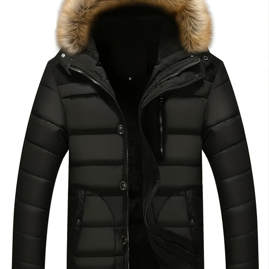 Men's Casual Cotton Padded Jacket with Removable Hood