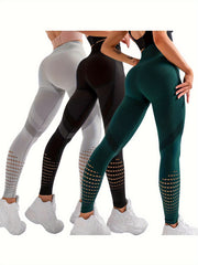 3Pcs High Waist Yoga Pants Slim Fit Hollow Out Seamless Running Leggings