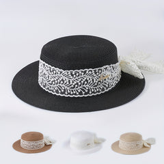 Lace Ribbon Bowknot Sun Hat Jazz Fedora Cap Straw Hat