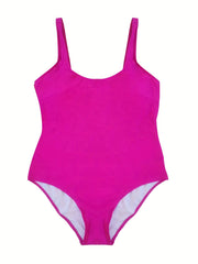 Plus Size Solid Scoop Neck One Piece Swimsuit