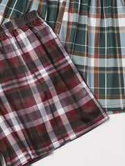 3 Pack Plus Size Plaid Print Lounge Shorts Set