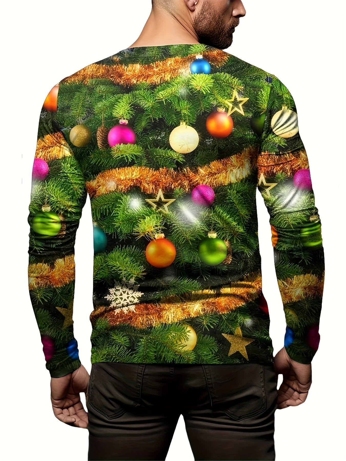 Christmas Tree Ball Print Men's Long Sleeve T-shirt Autumn Tee