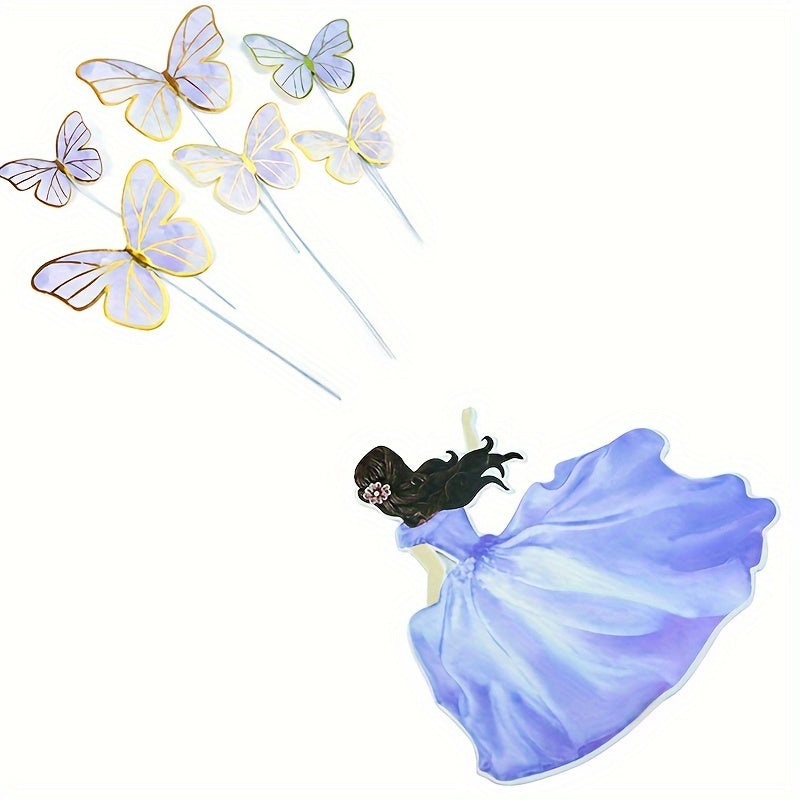 7pcs Women Butterflies Cake Toppers Birthday Baking Decor