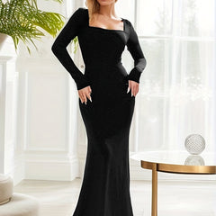 Maxi Mermaid Dress Square Neck Long Sleeve