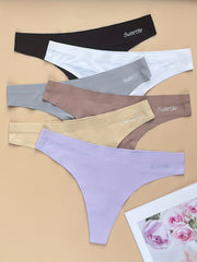 6pcs Seamless Solid Thongs Soft & Comfy Intimates Panties