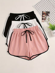 3 Packs Contrast Trim Bow Decor Shorts Elastic Waist Casual Shorts