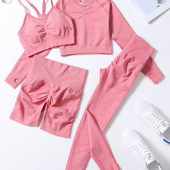 4 Pc Ribbed Seamless Crop Tank High Waist Yoga Leggings Set