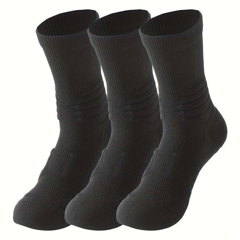 3 Pairs Thickened Non-slip Basketball Socks - Mid Calf Length