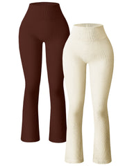 High Waist Ribbed Yoga Bootcut Leggings for Women