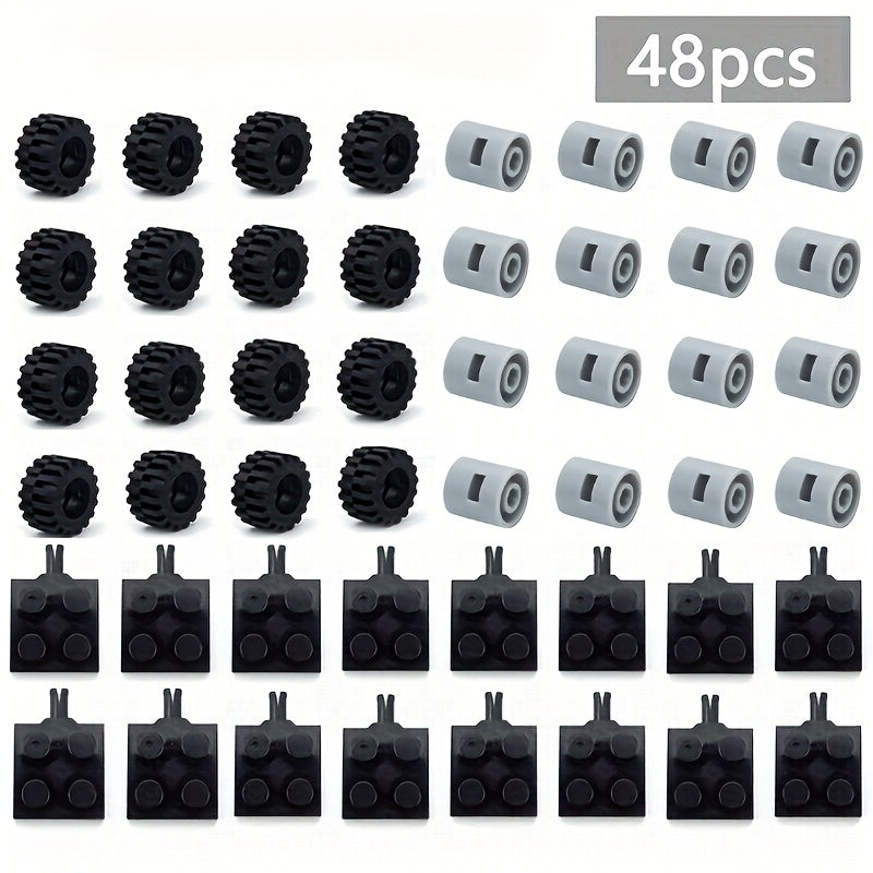48/80pcs Building Blocks Mini Wheel Tire Set Car Tire Construction Blocks