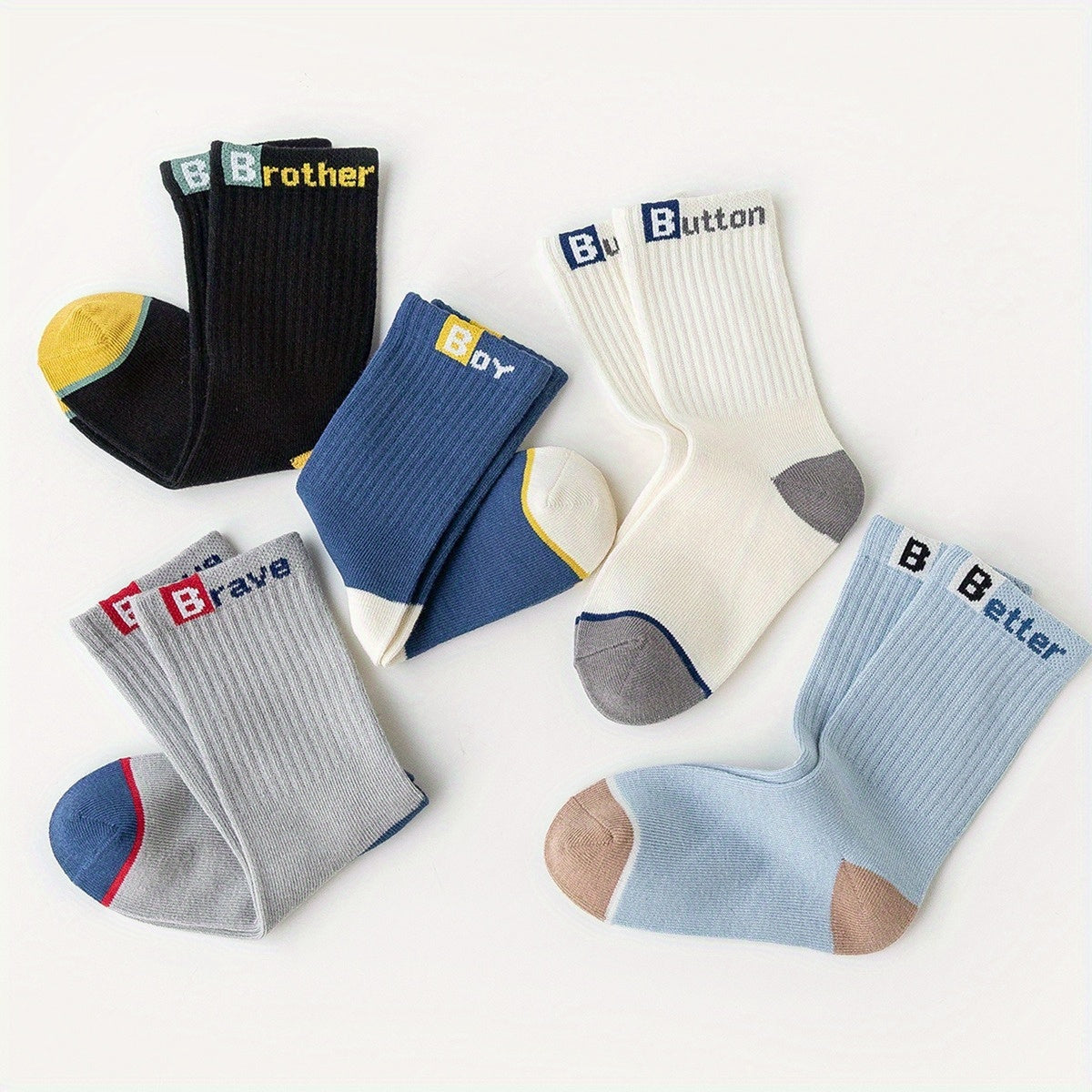 Kids Casual Letter Print Socks, 5 Pairs