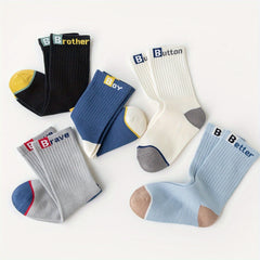 Kids Casual Letter Print Socks, 5 Pairs