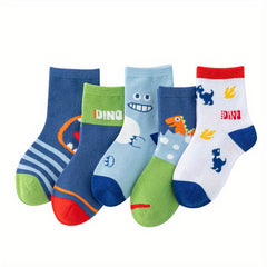 5 Pairs Dinosaur Knit Socks for Kids Boys Girls