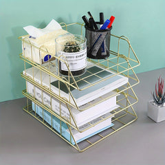 2pcs Iron File Storage Basket Office Table Supplies Metal Data Shelf Storage