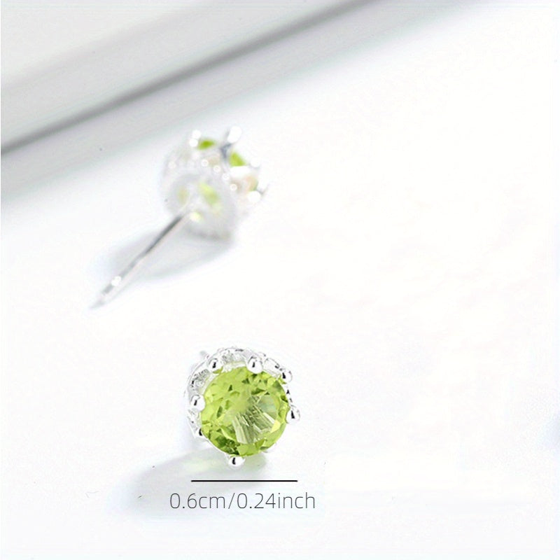 Olive Stone Stud Earrings 925 Silver Green Crystal Ear Jewelry