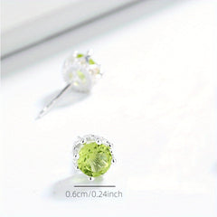Olive Stone Stud Earrings 925 Silver Green Crystal Ear Jewelry