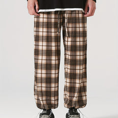 Men's Plaid Drawstring Pants Loose Casual Joggers