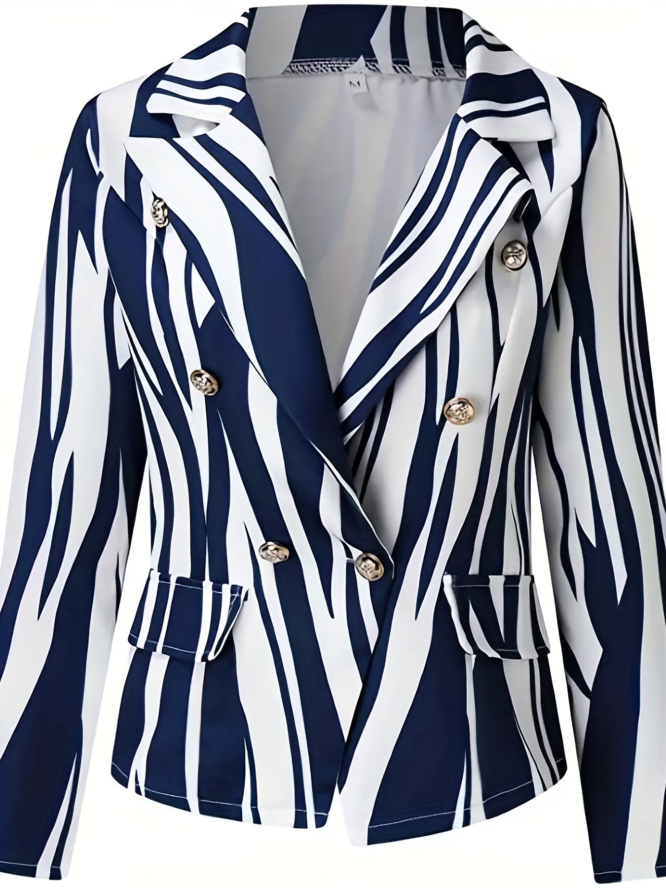 Chain Print Double Breasted Long Sleeve Blazer