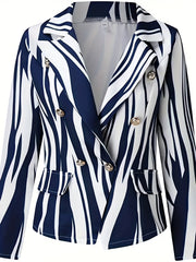 Chain Print Double Breasted Long Sleeve Blazer
