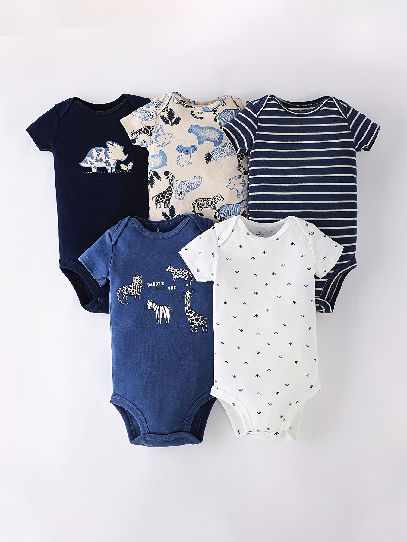 5pcs Baby Boys Cartoon Onesie Set for Summer