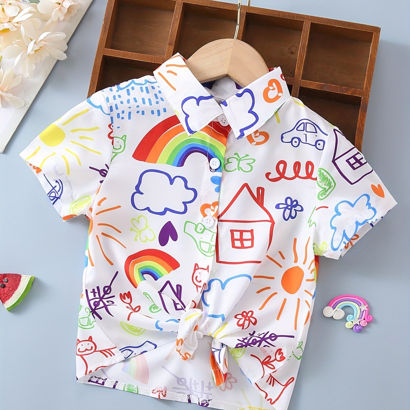 Boys Rainbow House Car Cloud Butterfly Cartoon Shirt