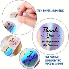 500pcs 3.81cm Laser Sticker Thank You Round PVC Sealing Sticker
