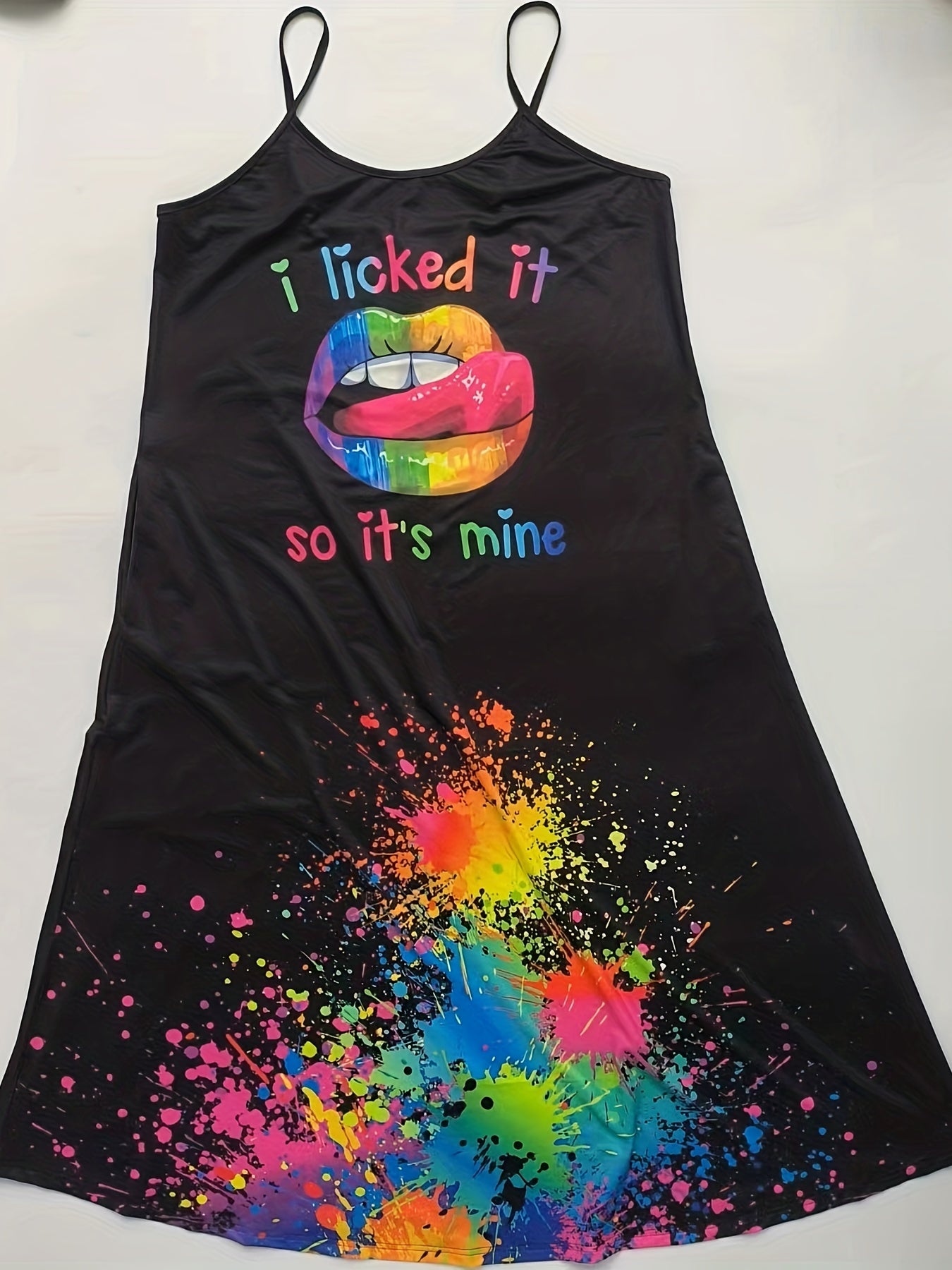 Casual Summer Dress Women's Plus Lip & Splash Print Maxi Cami Dress