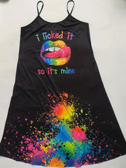 Casual Summer Dress Women's Plus Lip & Splash Print Maxi Cami Dress