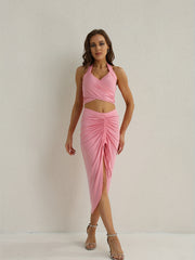Sexy Two-piece Crop Top & Drawstring Skirt Set Women's Outfit