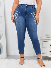 Women's Plus Floral Embroidery High Rise Skinny Jeans