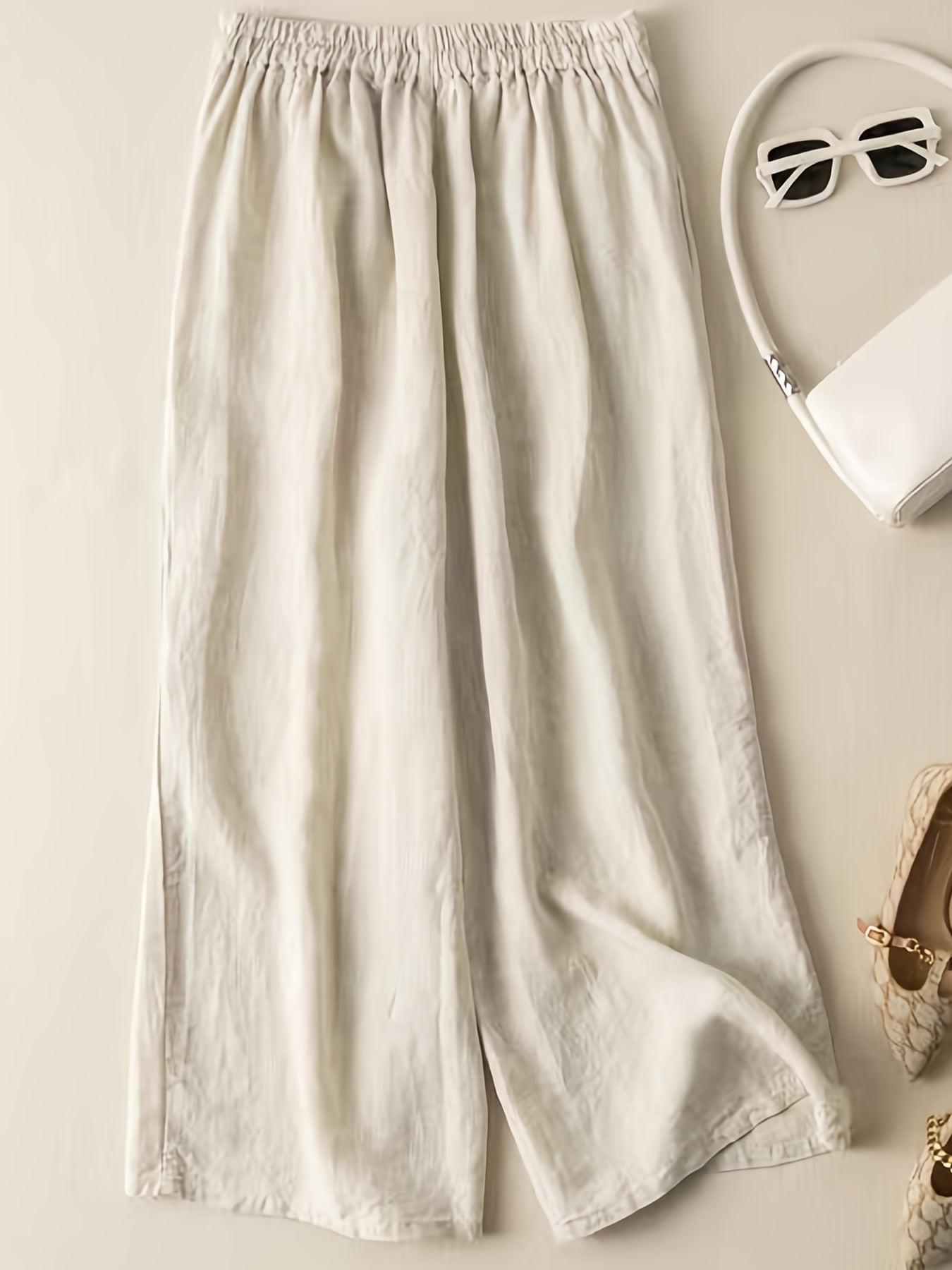 Casual Wide Leg Draped Pants with Embroidery Detail