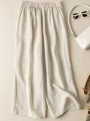 Casual Wide Leg Draped Pants with Embroidery Detail