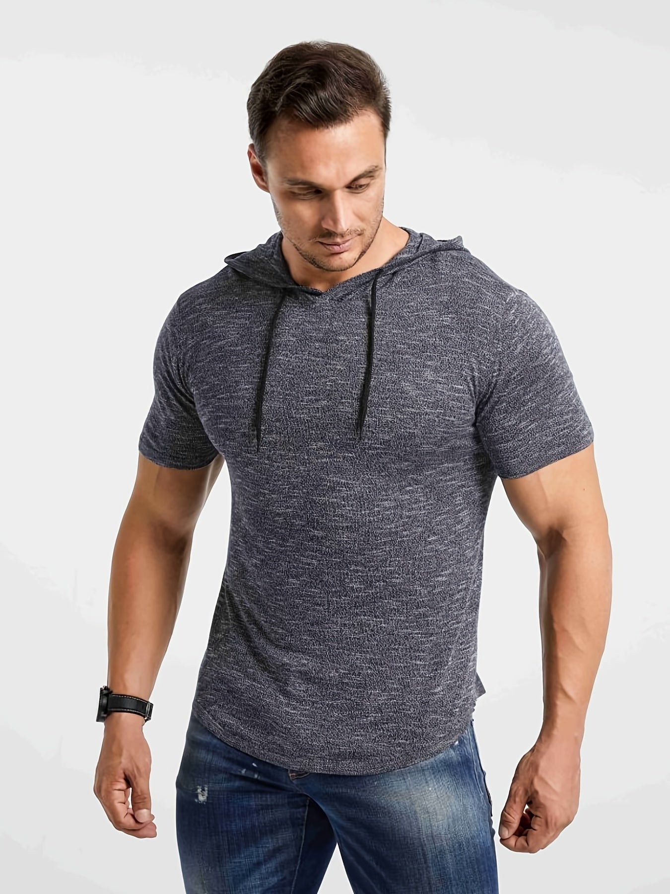 Men's Short Sleeve Hooded T-Shirt Casual Breathable Knit Top