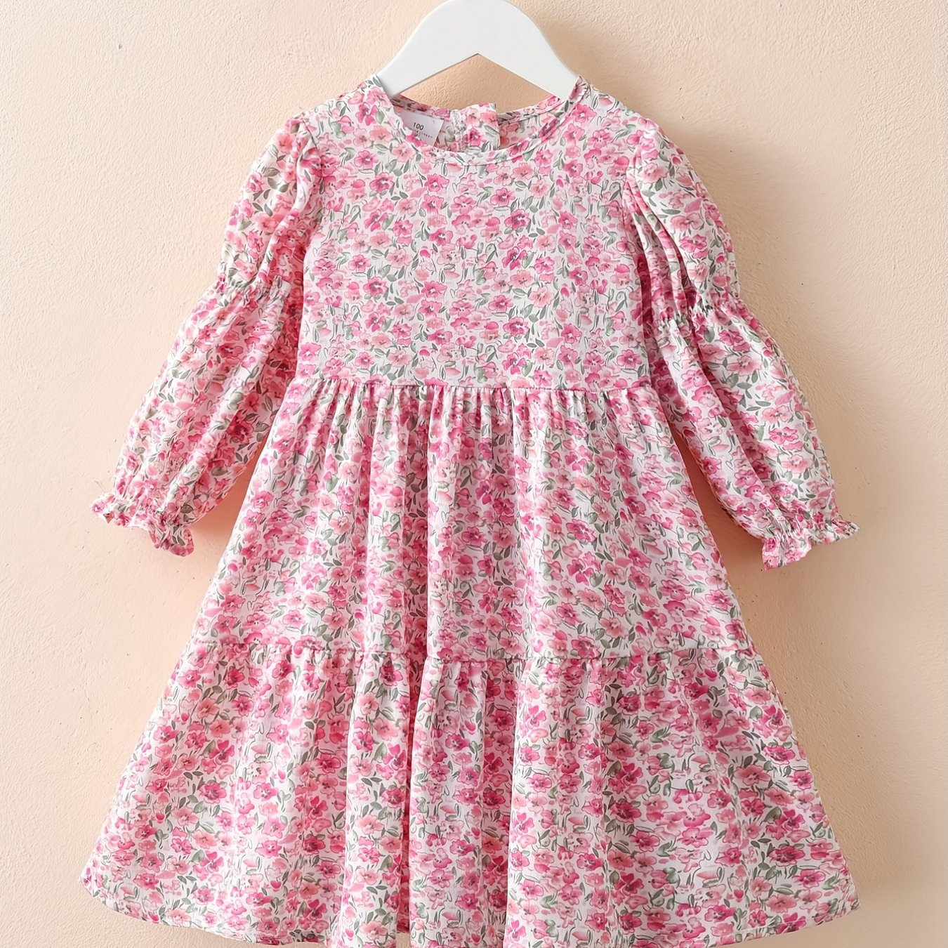 Girls Spring Floral Dress Long Sleeve Swing Flare Dress