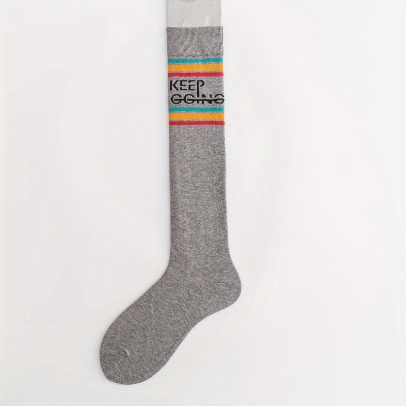 2 Pairs Letter Trim Calf Socks Sports Knee High Socks Women's Stockings
