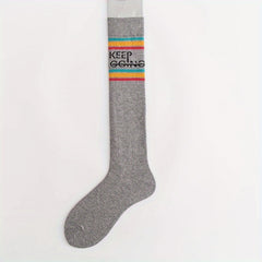 2 Pairs Letter Trim Calf Socks Sports Knee High Socks Women's Stockings