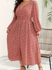 Ditsy Floral Print Long Sleeve V Neck Dress