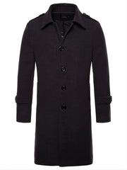 Men's Lapel Long Trench Coat Casual Windproof Jacket