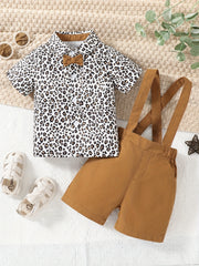 Baby Boy Casual Set Leopard Printed Lapel Shirt With Pants