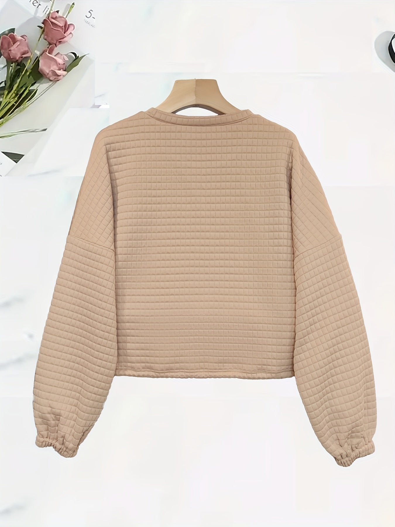 Women's Plus Solid Waffle Knit Long Sleeve Top & Shorts Set