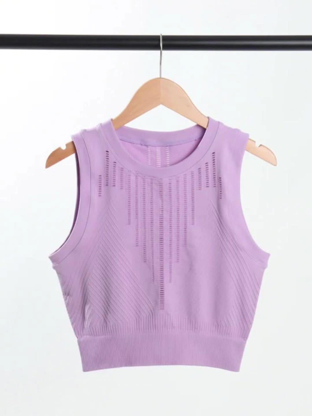 Hollow Out Sports Top Round Neck Sleeveless High Stretch Top