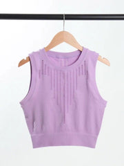 Hollow Out Sports Top Round Neck Sleeveless High Stretch Top
